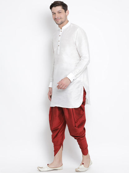 Men's White Silk Blend Kurta and Dhoti Pant Set