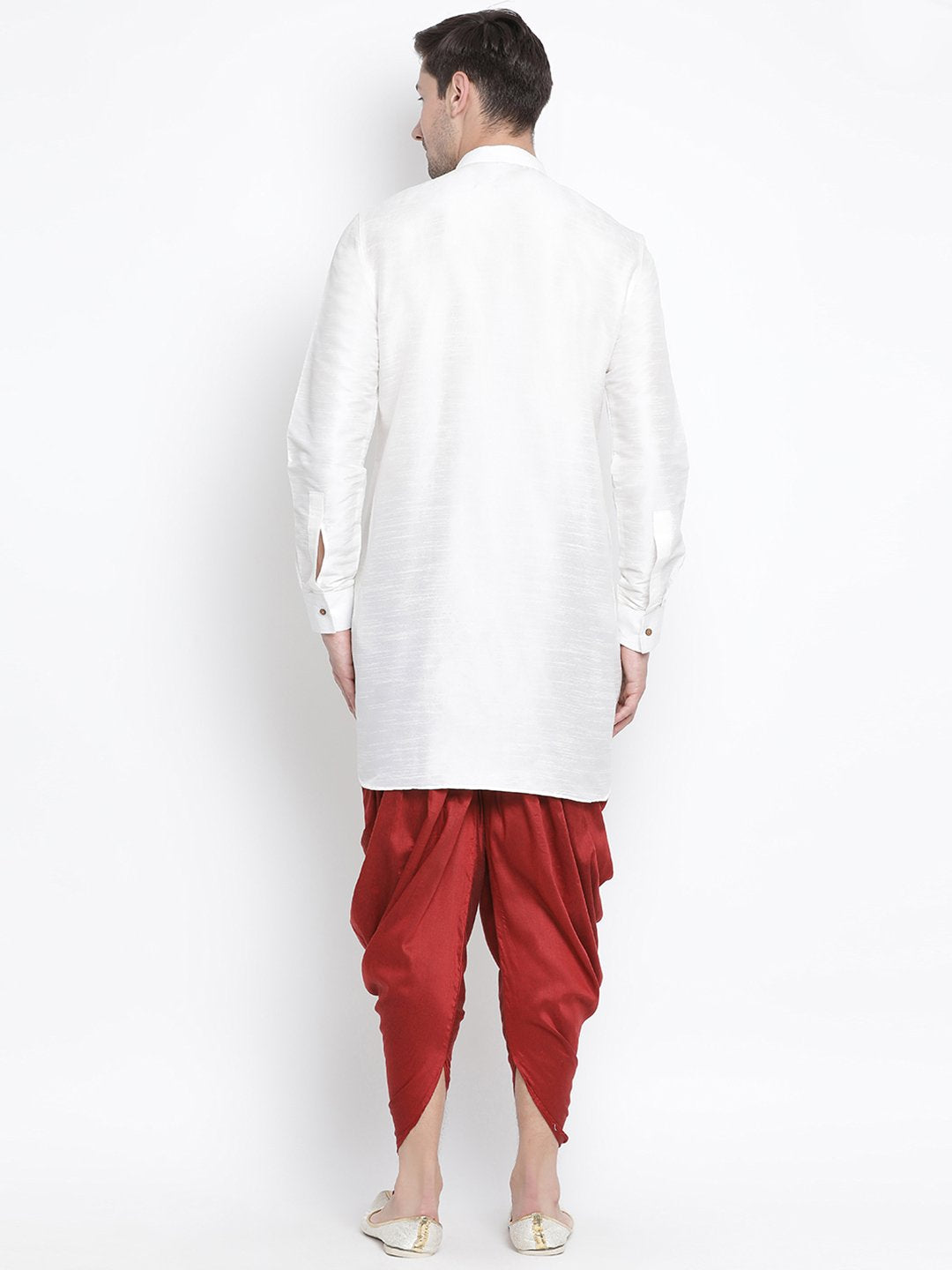 Men's White Silk Blend Kurta and Dhoti Pant Set