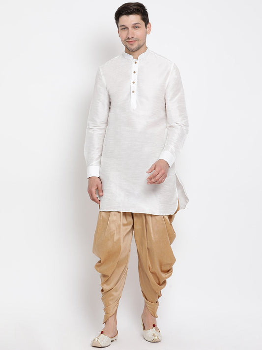 Men's White Silk Blend Kurta and Dhoti Pant Set