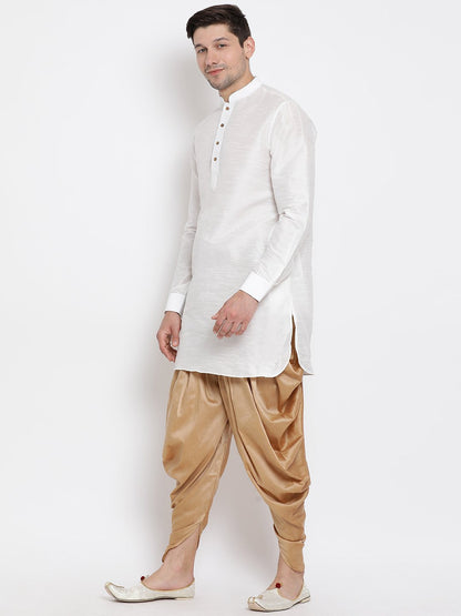 Men's White Silk Blend Kurta and Dhoti Pant Set