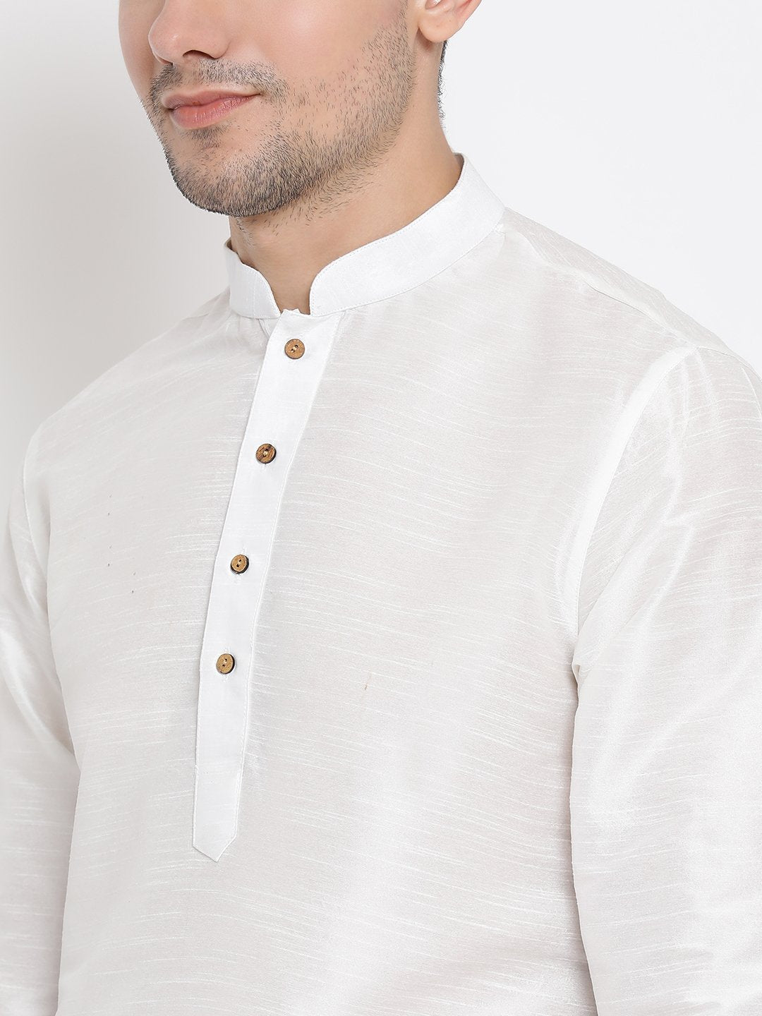 Men's White Silk Blend Kurta and Dhoti Pant Set