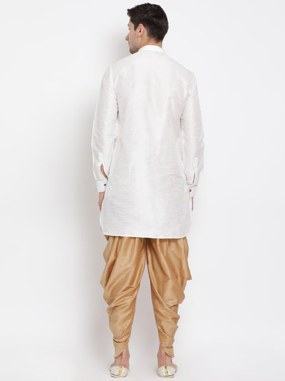 Men's White Cotton Silk Blend Kurta and Dhoti Pant Set