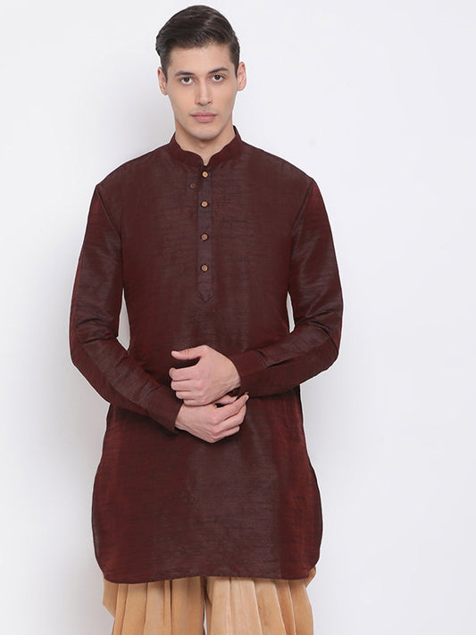 Men's Burgundy Silk Blend Pathani Style Kurta