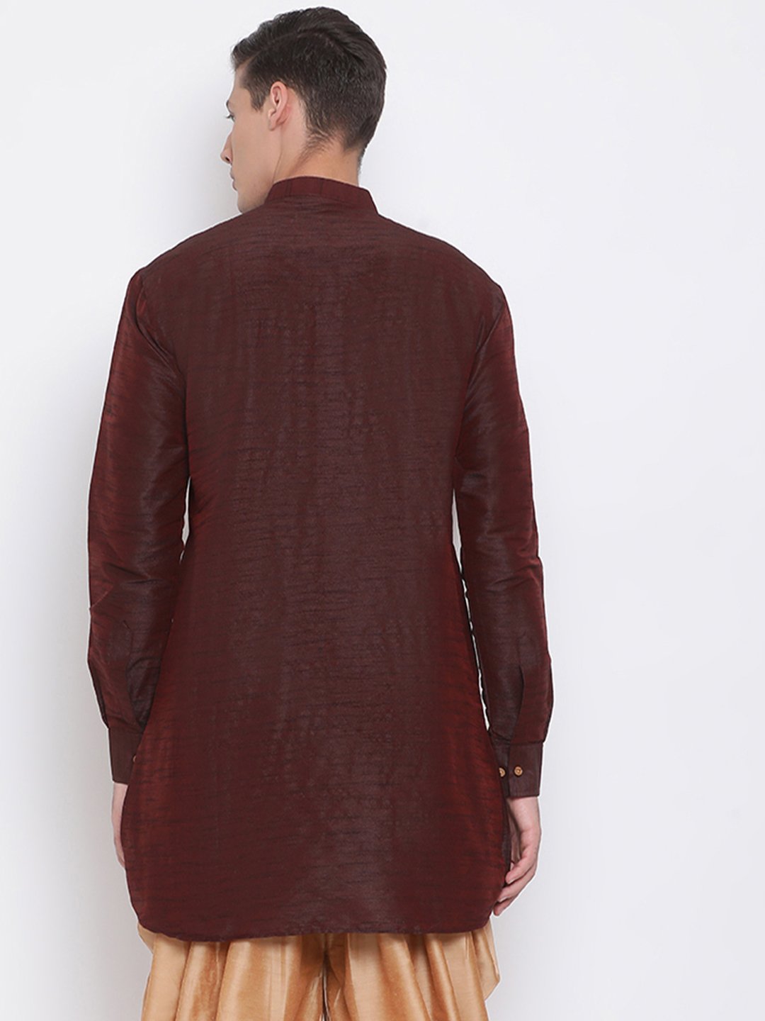 Men's Burgundy Silk Blend Pathani Style Kurta