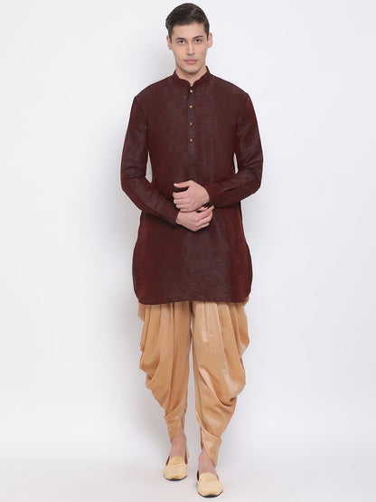 Men's Burgundy Silk Blend Pathani Style Kurta