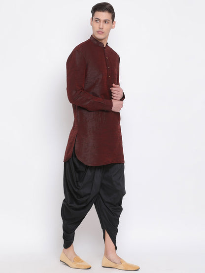 Men's Burgundy Silk Blend Kurta and Dhoti Pant Set