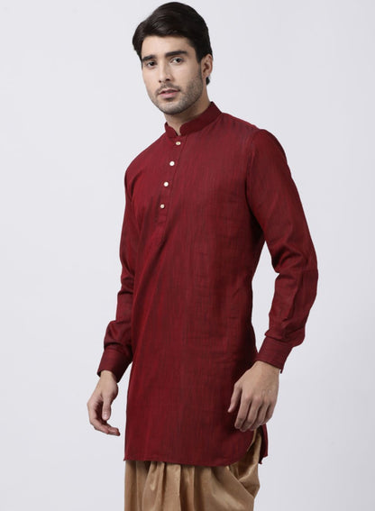 Men's Maroon Cotton Kurta