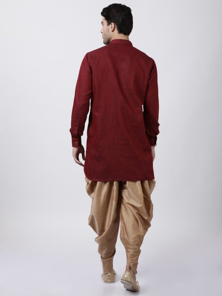 Cotton Maroon Dhoti Kurta Pant Set for Men