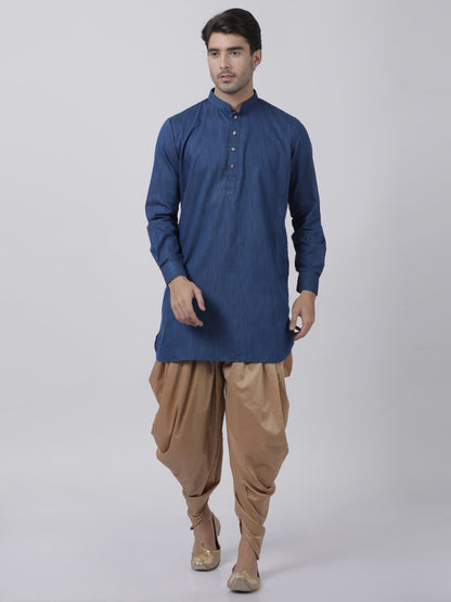 Men's Dark Blue Cotton Kurta and Dhoti Pant Set