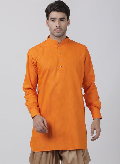 Men's Orange Cotton Kurta