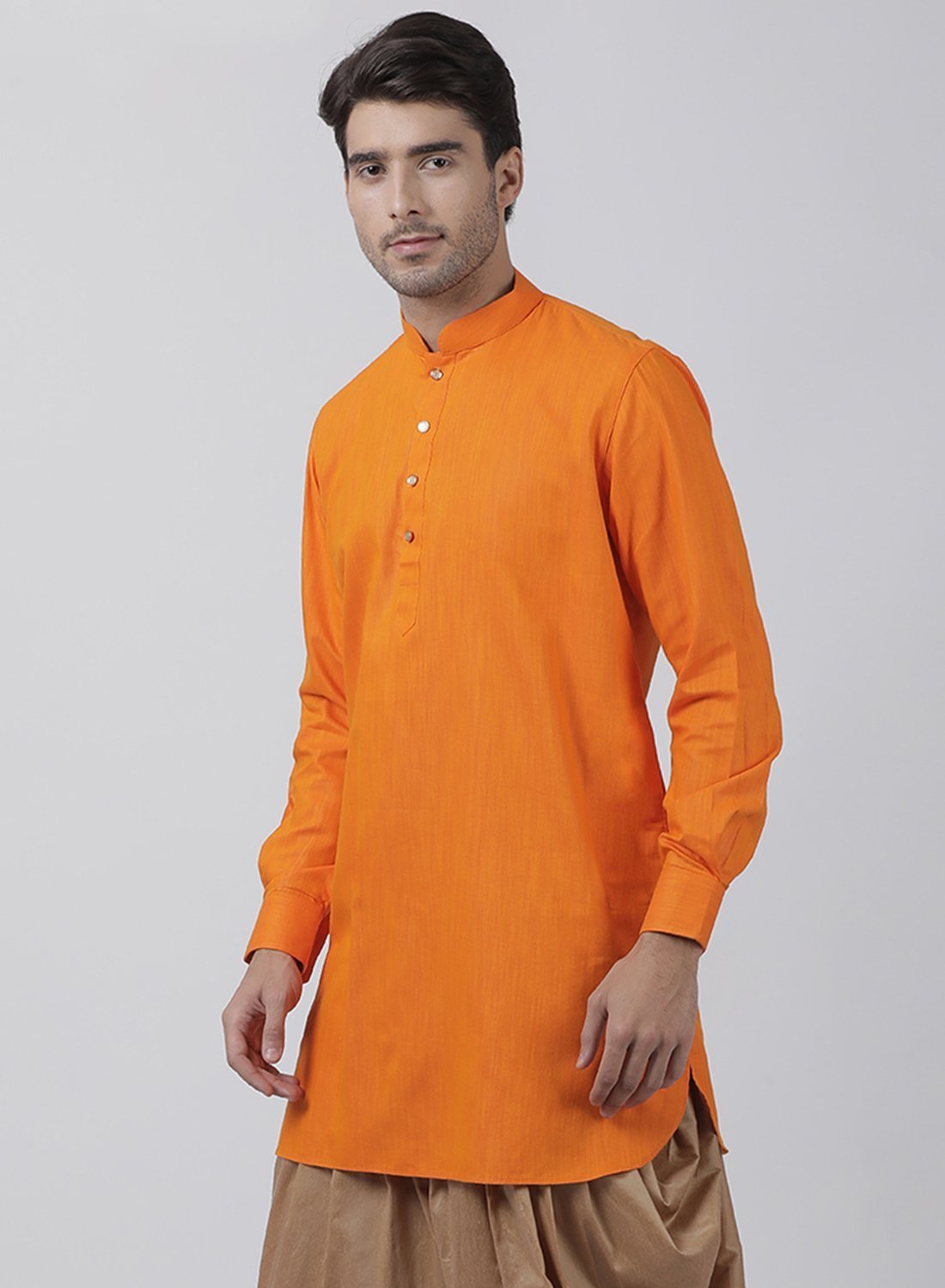 Men's Orange Cotton Kurta