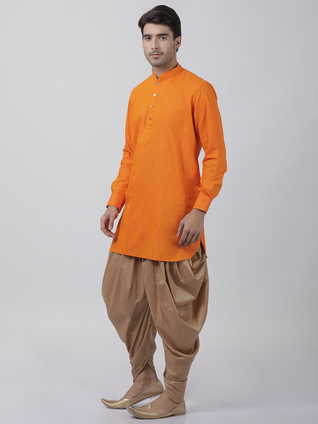 Men's Orange Cotton Kurta and Dhoti Pant Set