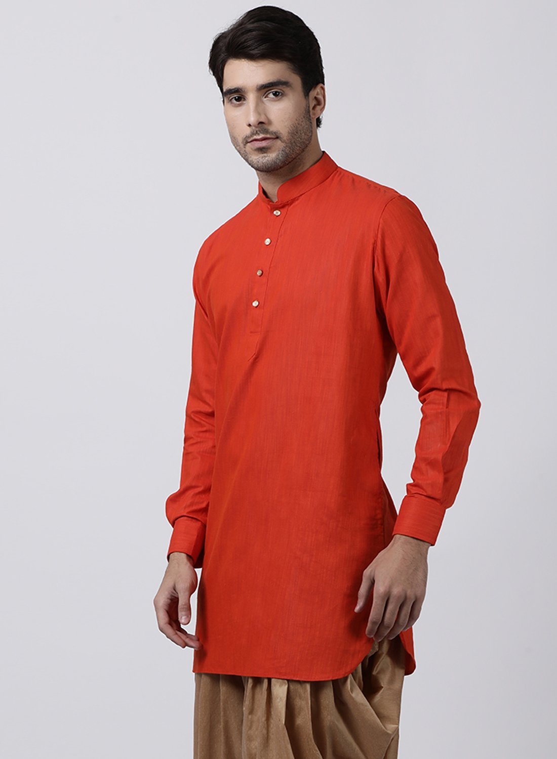 Men's Red Cotton Kurta