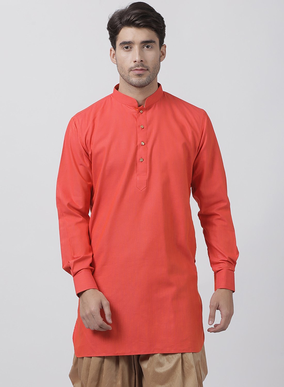 Men's Orange Cotton Kurta