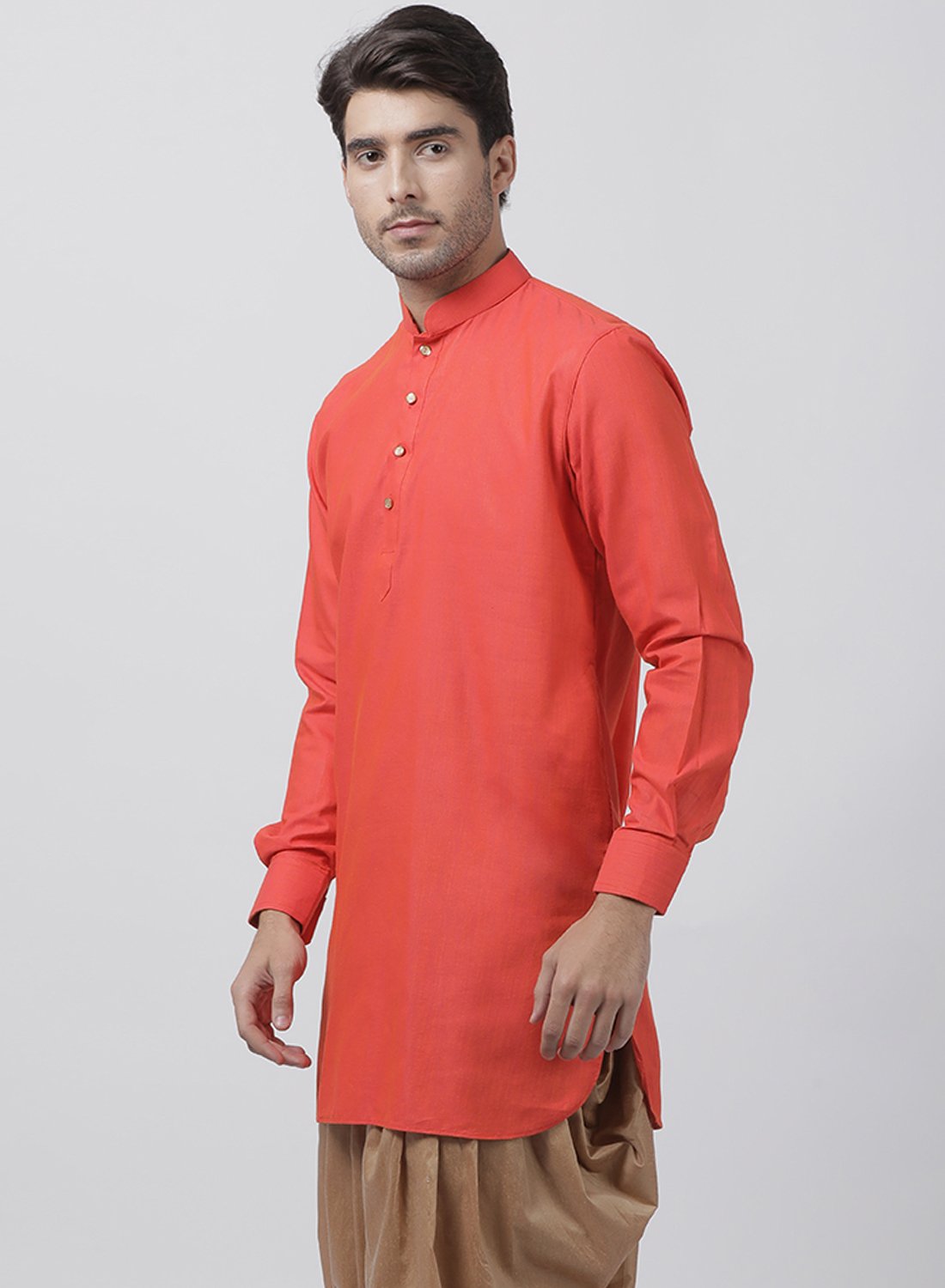 Men's Orange Cotton Kurta