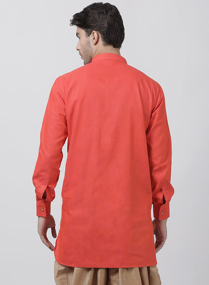 Men's Orange Cotton Kurta