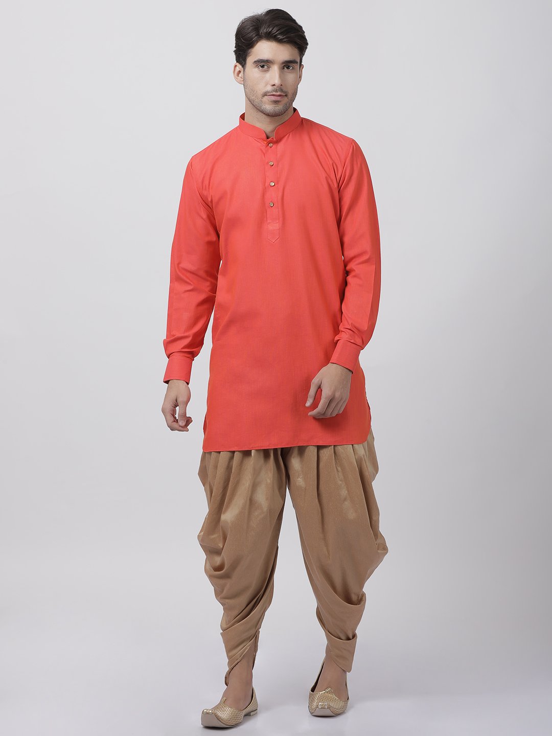 Men's Orange Cotton Kurta