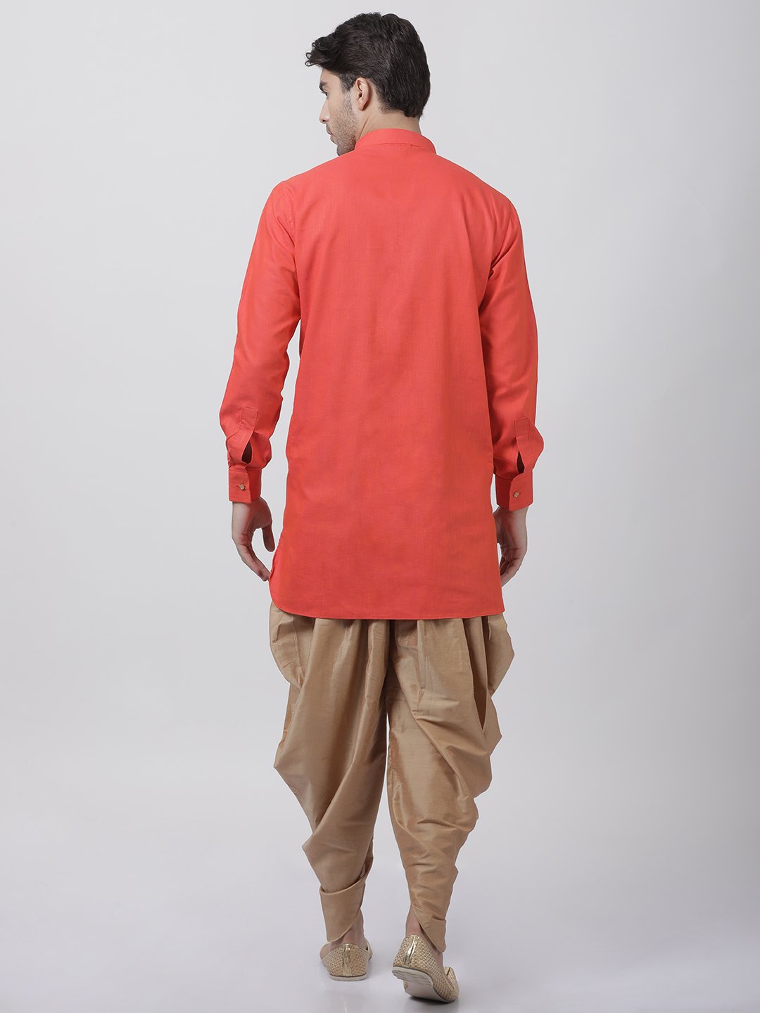 Men's Orange Cotton Kurta and Dhoti Pant Set