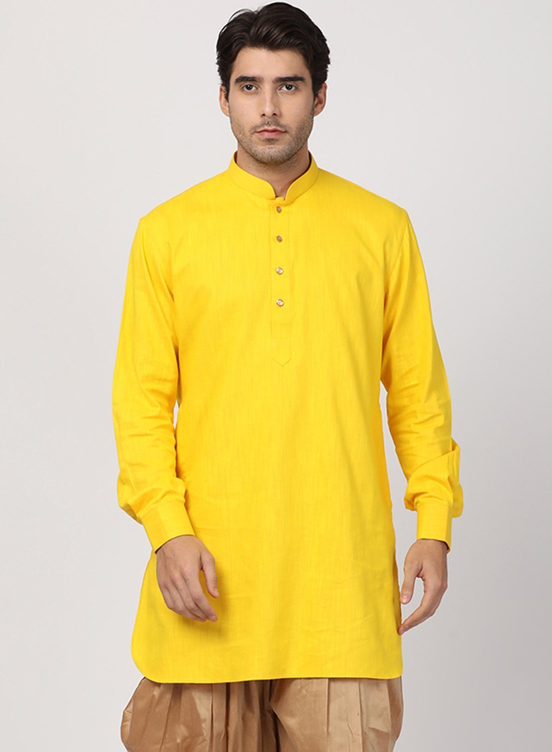 Men's Yellow Cotton Kurta