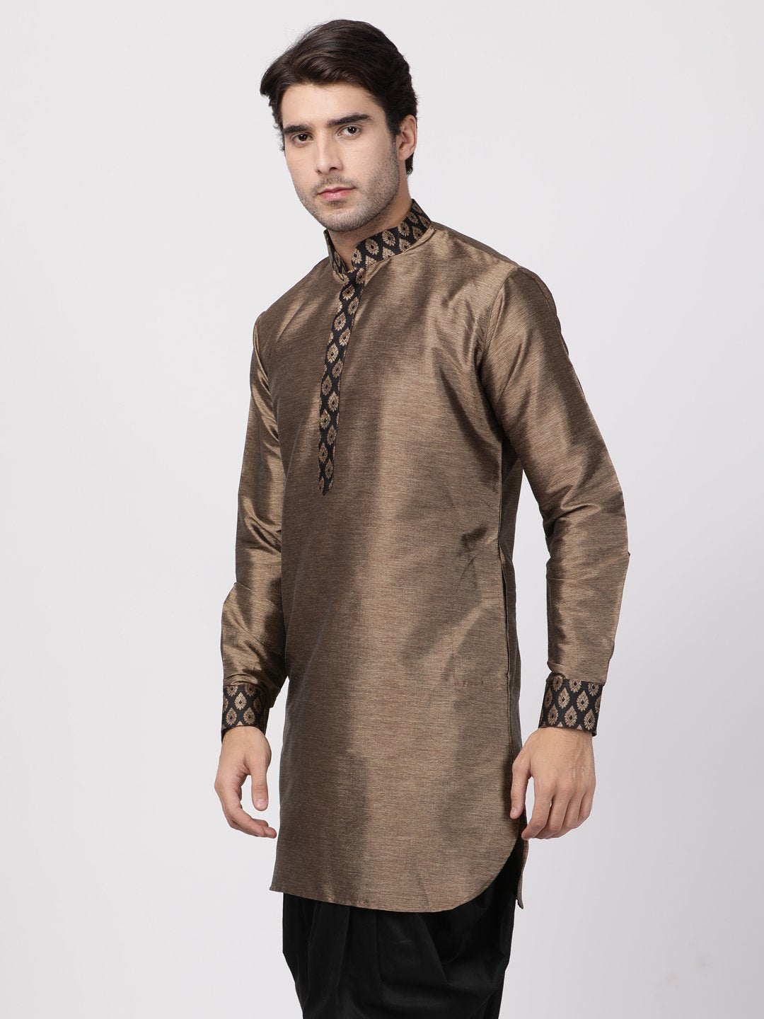 Men's Black Cotton Silk Blend Kurta