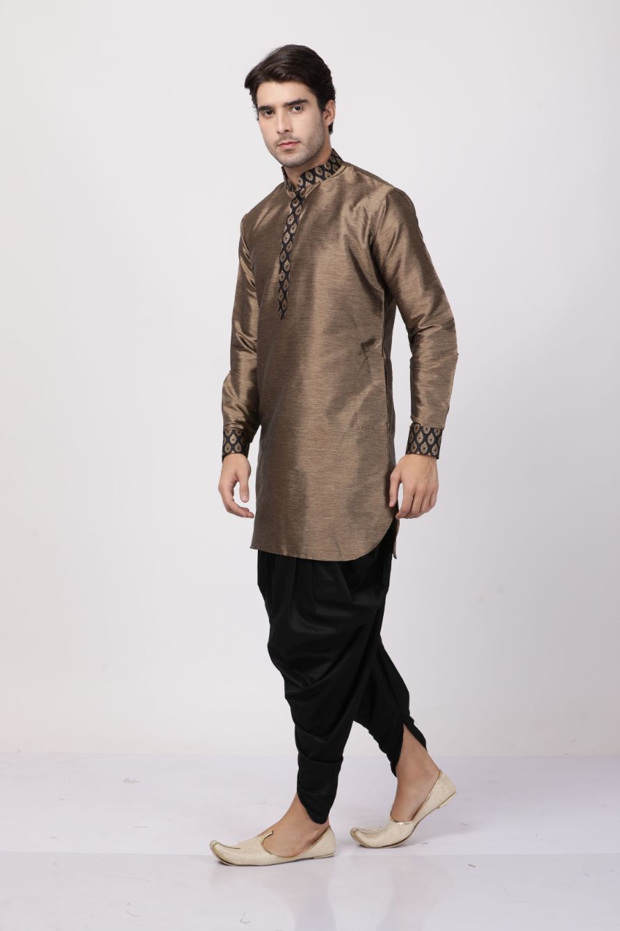 Silk Blend Brown Kurta and Dhoti Set for Men