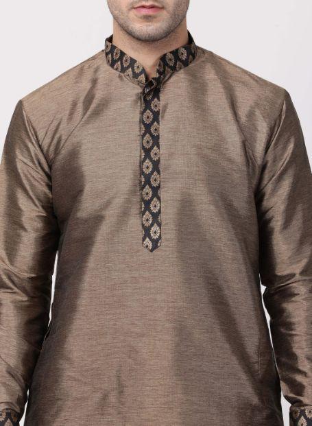 Silk Blend Brown Kurta and Dhoti Set for Men