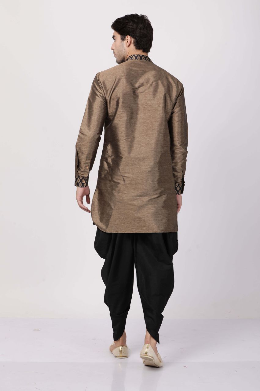 Silk Blend Brown Kurta and Dhoti Set for Men