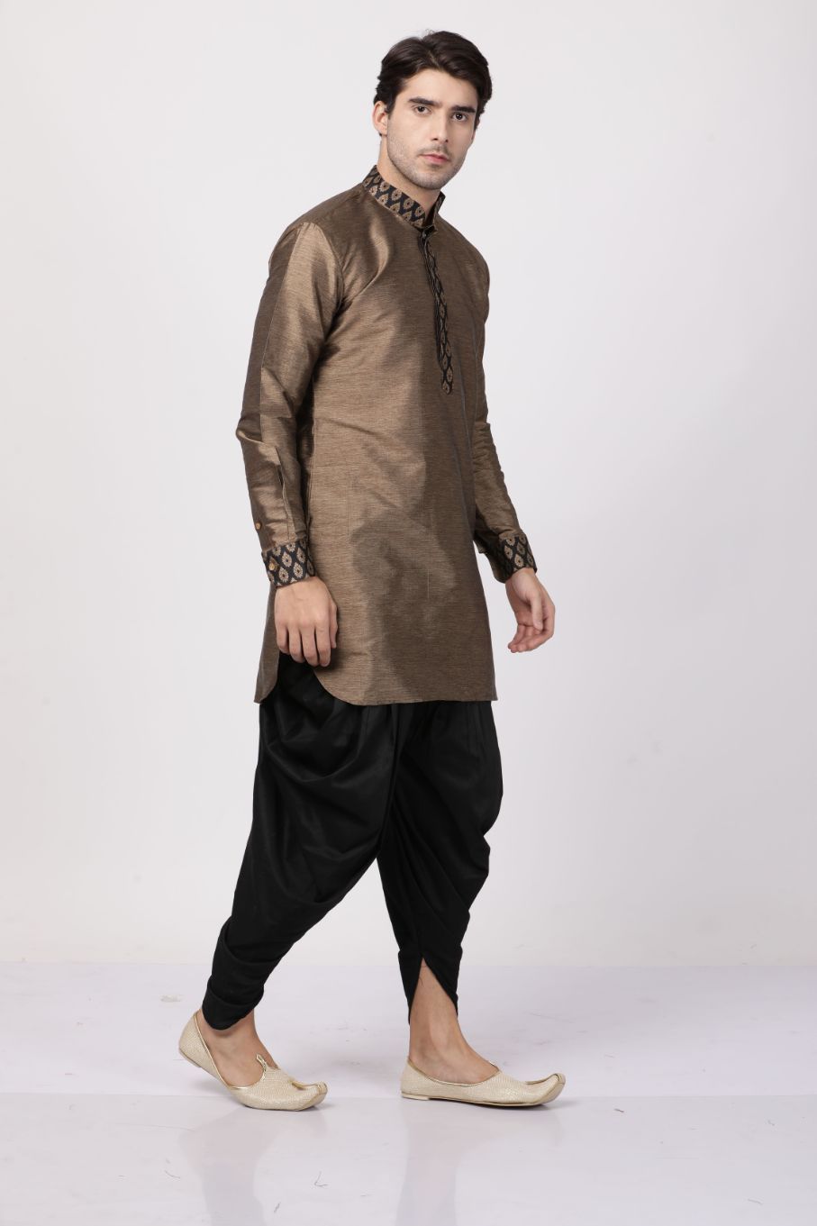 Silk Blend Brown Kurta and Dhoti Set for Men