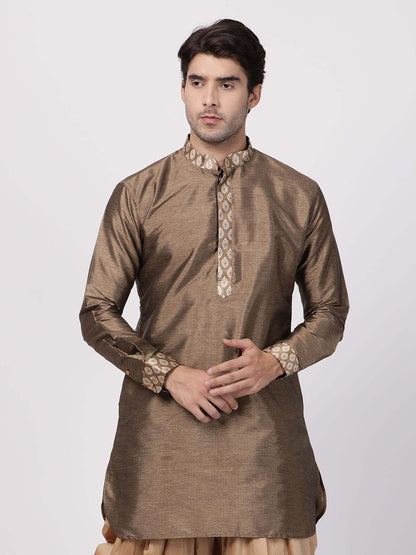 Men's Gold Cotton Silk Blend Kurta