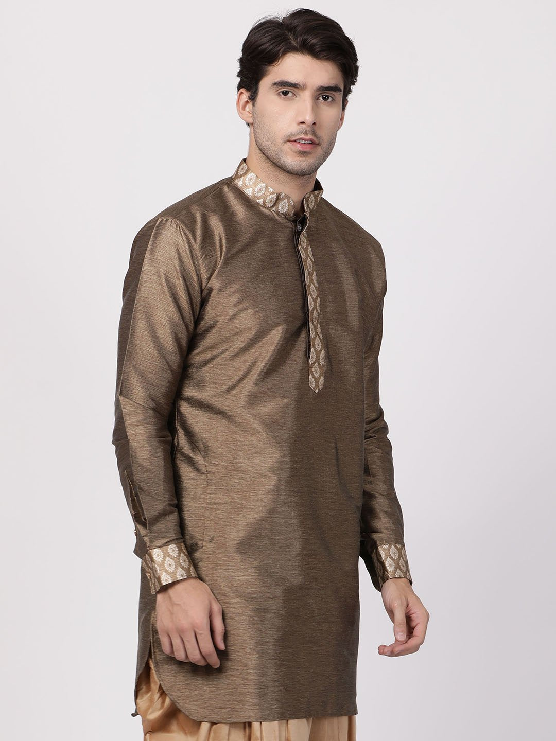 Men's Gold Cotton Silk Blend Kurta