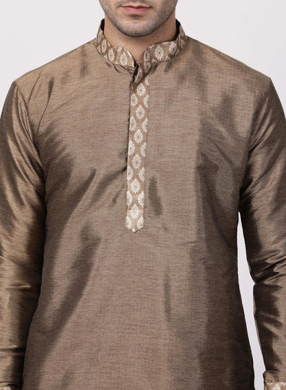 Men's Gold Cotton Silk Blend Kurta