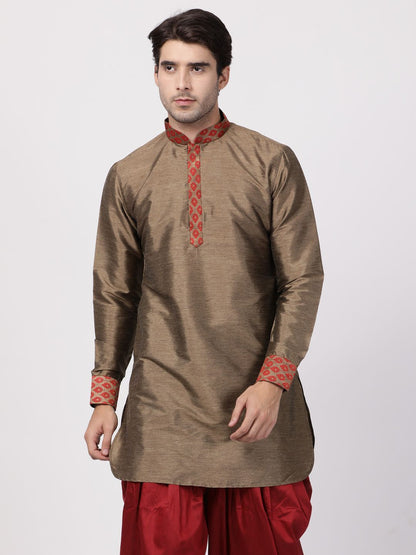 Men's Maroon Cotton Silk Blend Kurta