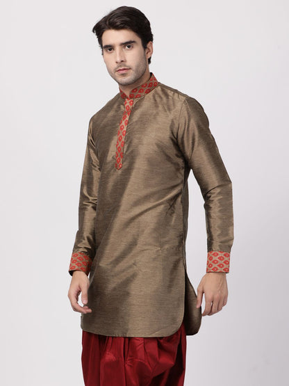 Men's Maroon Cotton Silk Blend Kurta