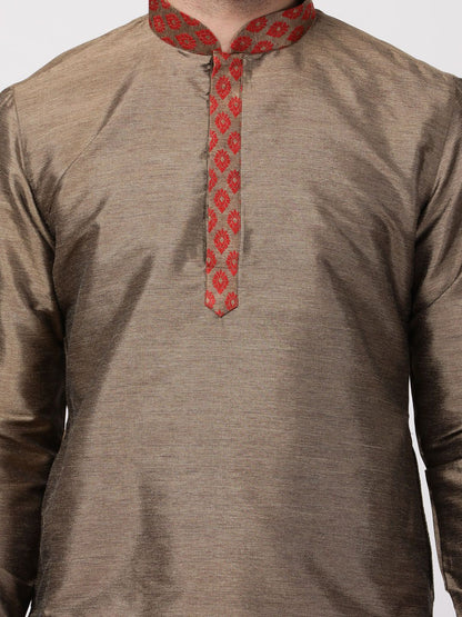 Men's Maroon Cotton Silk Blend Kurta