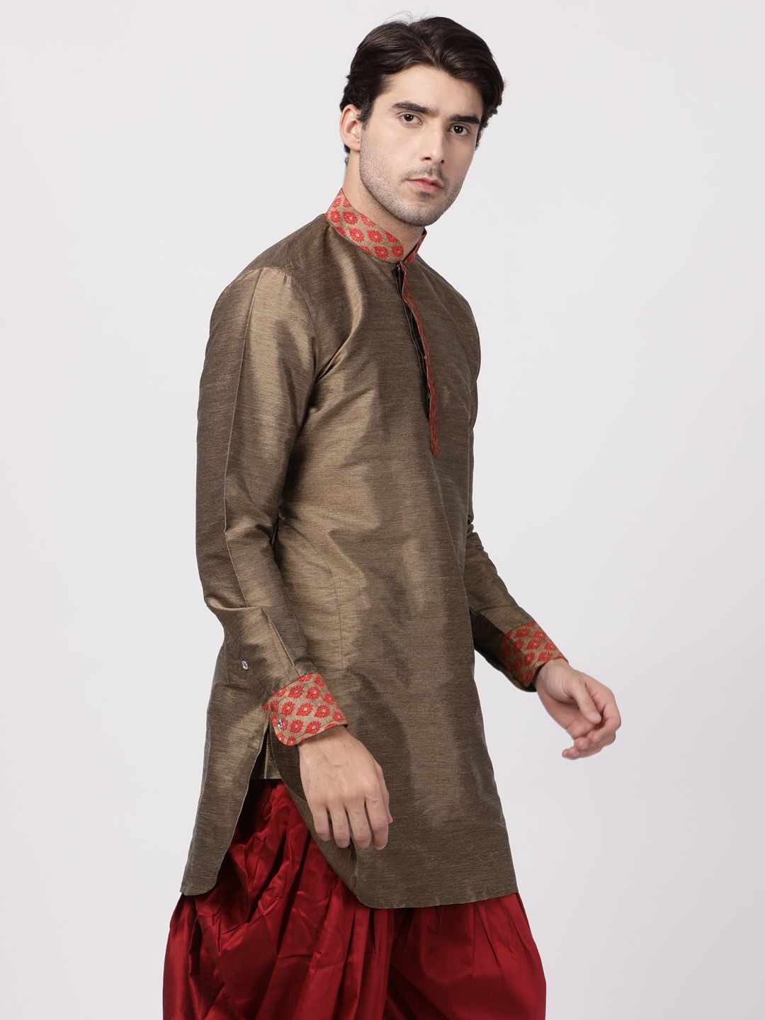 Men's Maroon Cotton Silk Blend Kurta