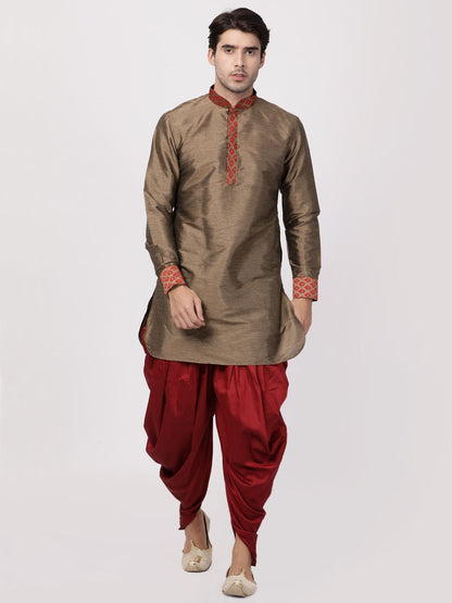 Men's Maroon Cotton Silk Blend Kurta