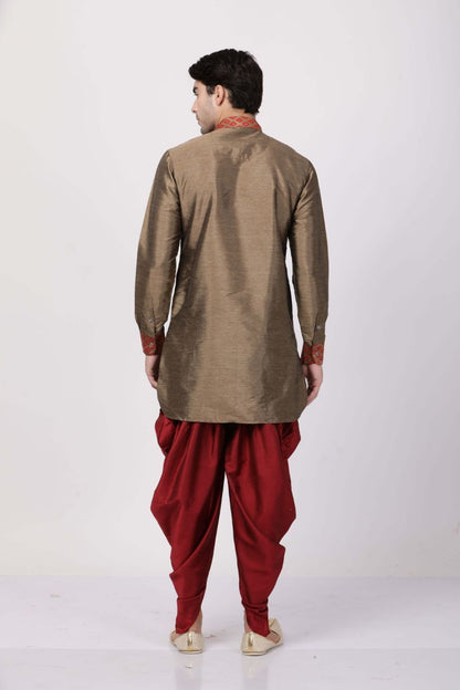 Men's Maroon Cotton Silk Blend Kurta and Dhoti Pant Set