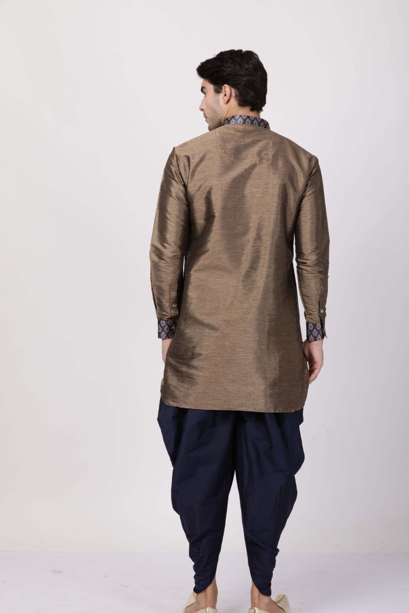 Men's Bronze Cotton Silk Blend Kurta and Dhoti Pant Set