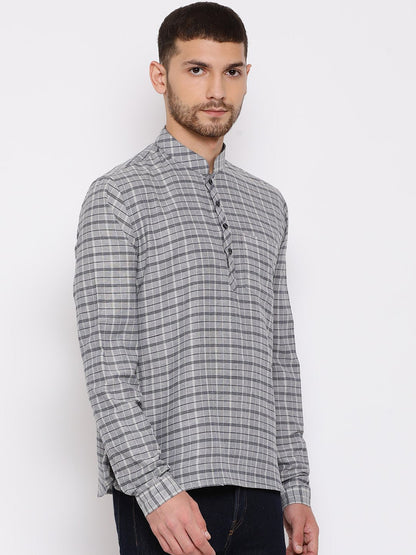 Men's Grey Cotton Blend Short Kurta