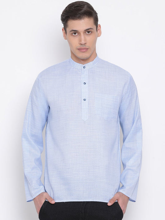 Men's Blue Cotton Blend Short Kurta