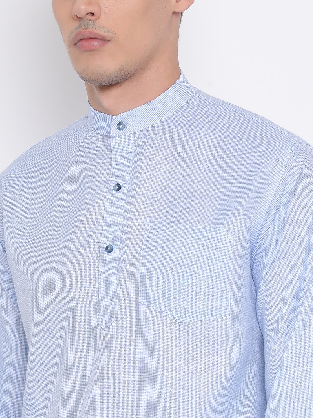 Men's Blue Cotton Blend Short Kurta