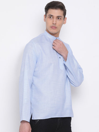 Men's Blue Cotton Blend Short Kurta