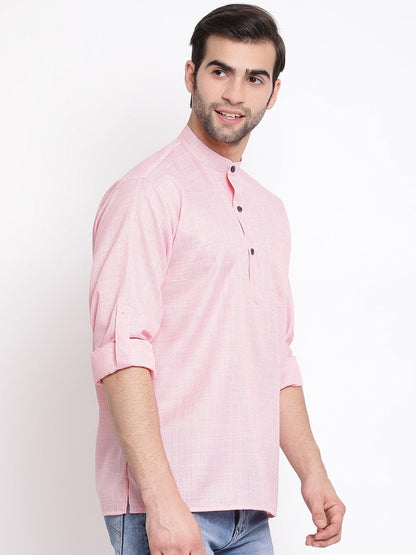 Men's Pink Cotton Blend Short Kurta