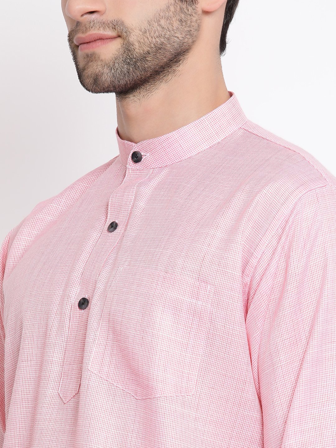 Men's Pink Cotton Blend Short Kurta