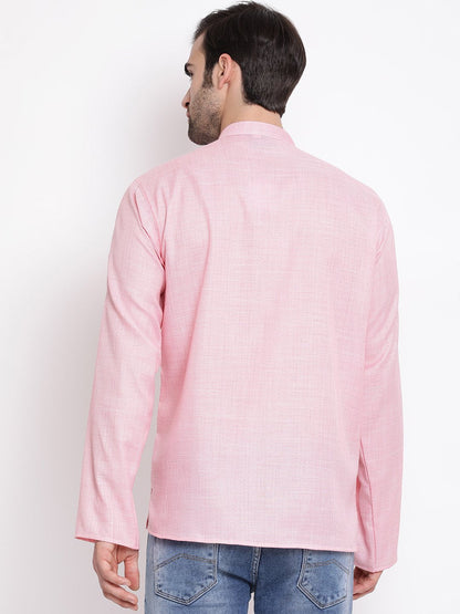 Men's Pink Cotton Blend Short Kurta