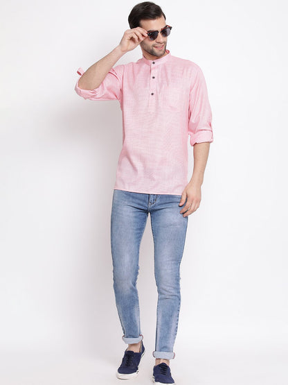 Men's Pink Cotton Blend Short Kurta