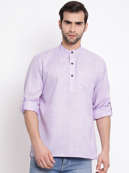 Men's Purple Cotton Blend Short Kurta