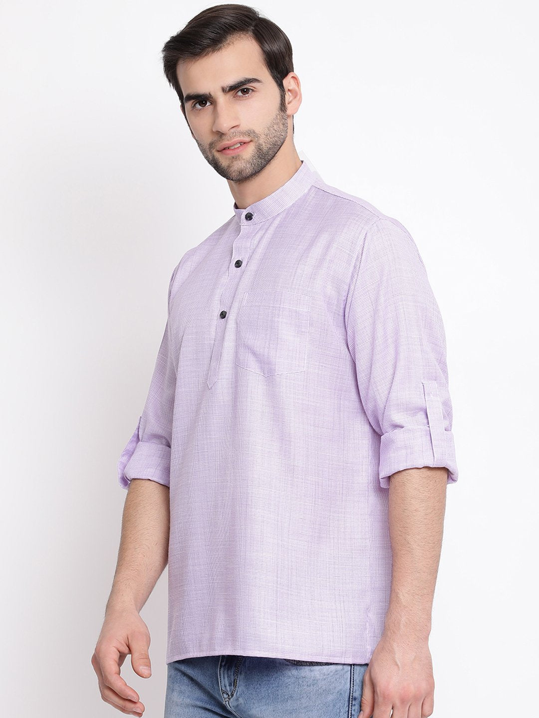 Men's Purple Cotton Blend Short Kurta