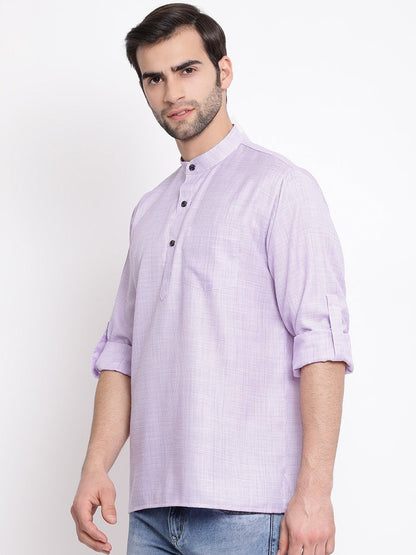 Men's Purple Cotton Blend Short Kurta