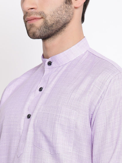 Men's Purple Cotton Blend Short Kurta